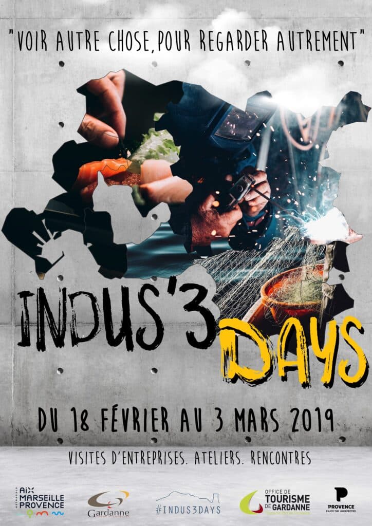 Affiche des Indus’3Days 2019, visites d’entreprises du 18 février au 3 mars autour de Gardanne