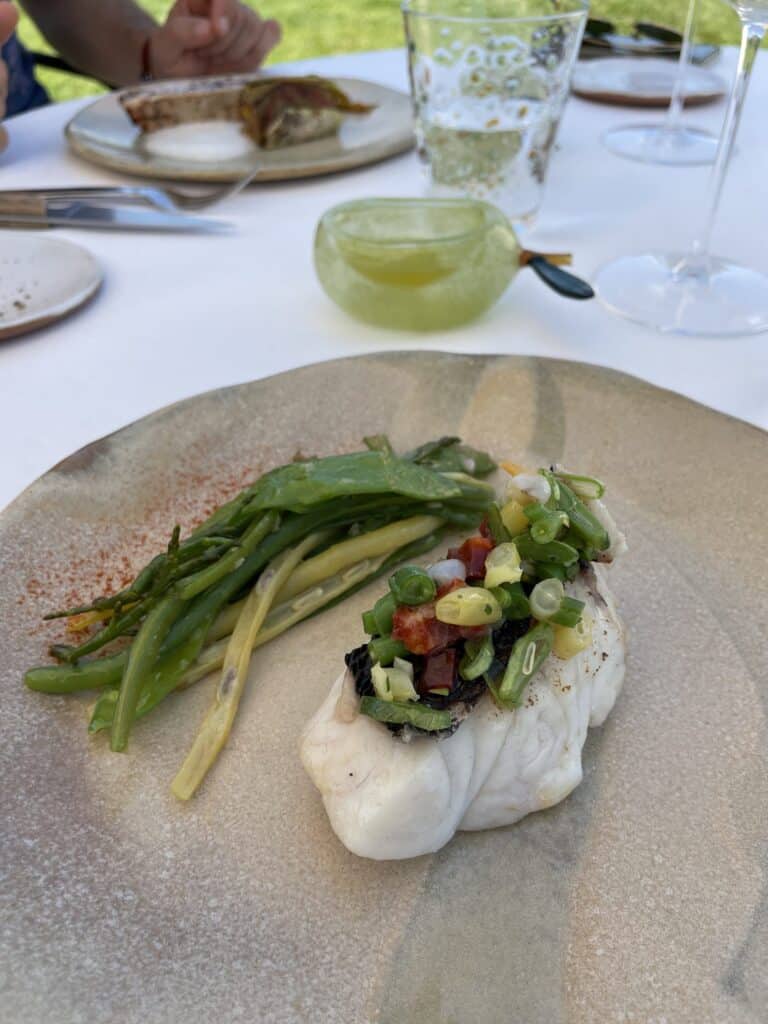 Poisson blanc, haricots verts et légumes à Villa La Coste